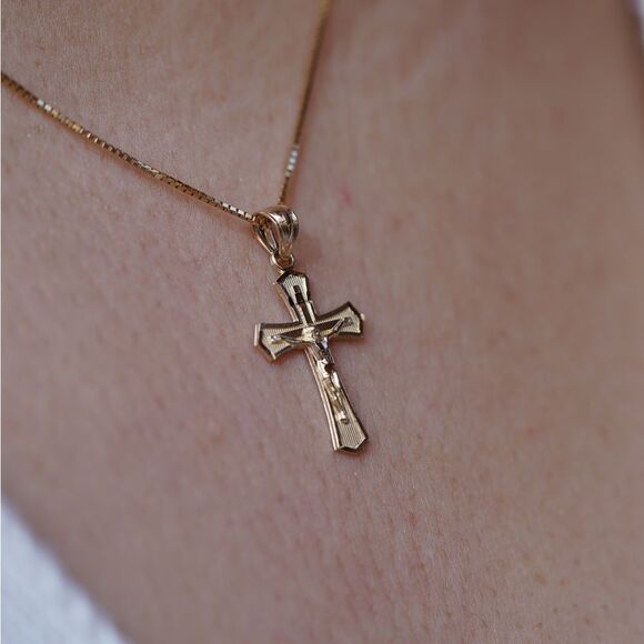 14k Real Yellow Gold Religious Crucifix Charm | Religious cross Charm | - Picture 7 of 8